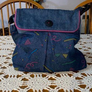 Handmade by Tweetz Saved By the Bell Print Denim Purse Bag Tote Bag Shoulder Bag